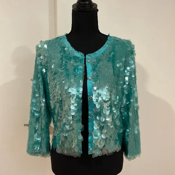 Shimmery turquoise sequin jacket - Picture 3 of 4